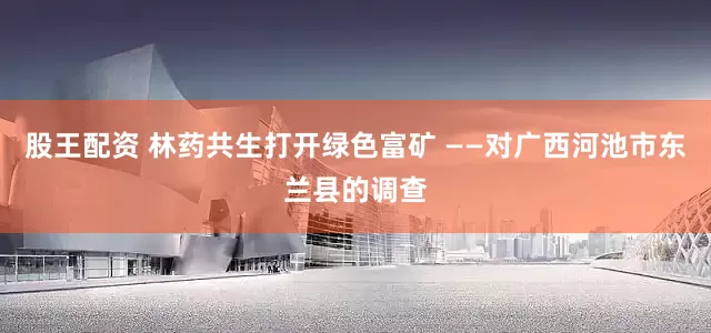 股王配资 林药共生打开绿色富矿 ——对广西河池市东兰县的调查